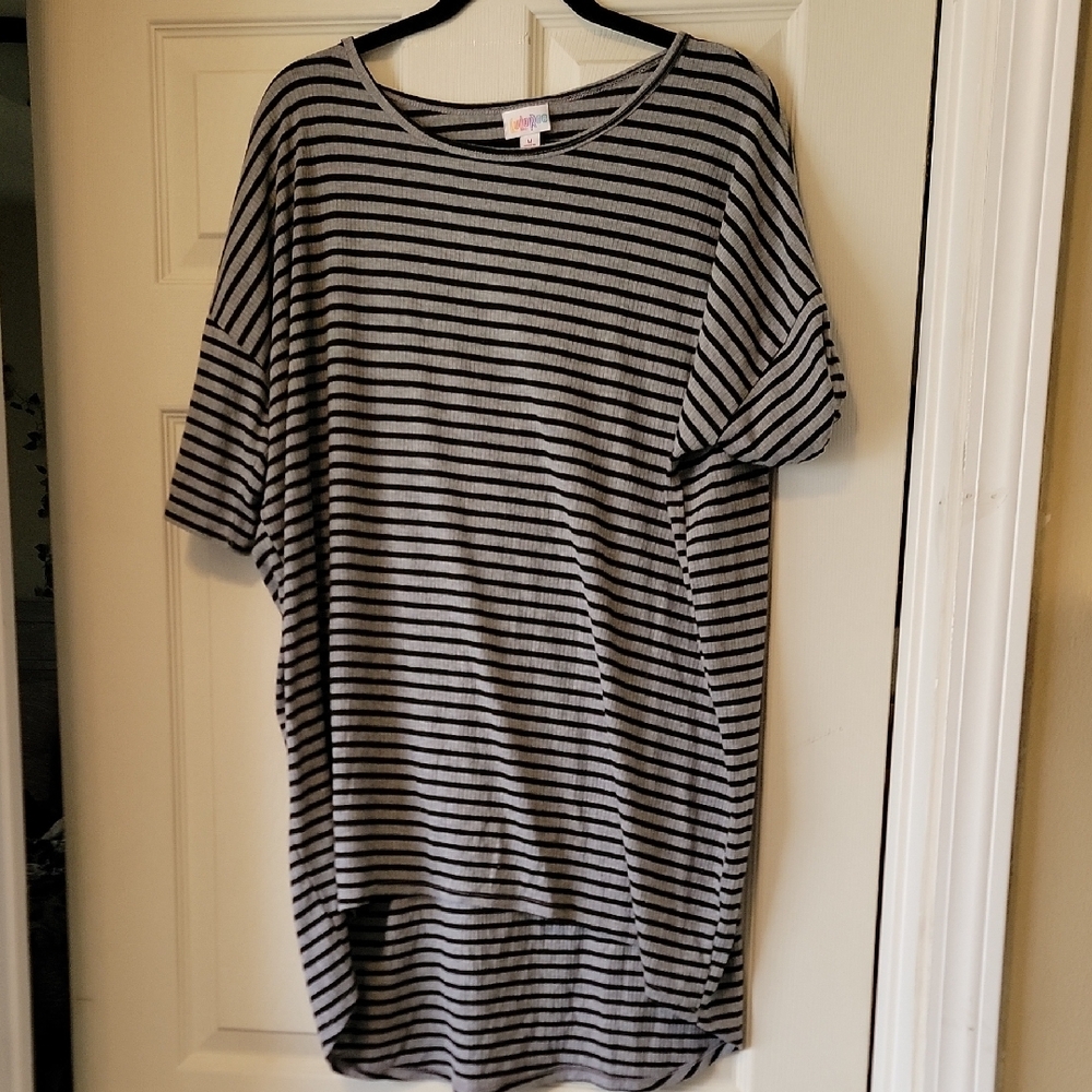 Striped Black and Gray Oversized Top